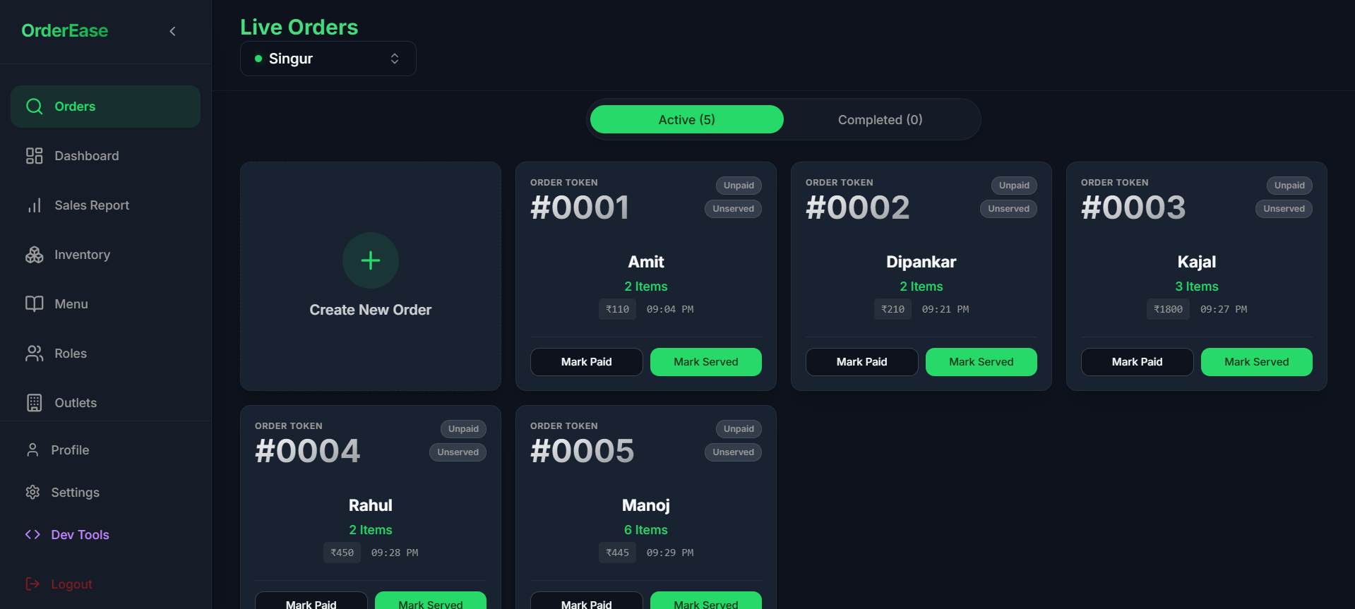 Live Orders View